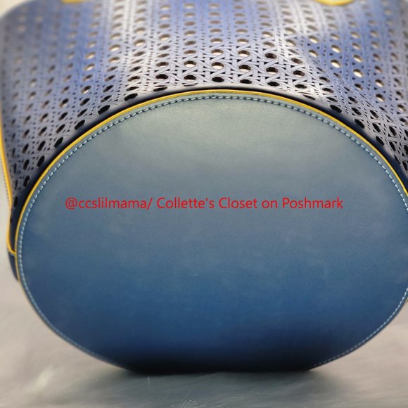 Jeff Wan Blue Hillside Bucket Tote with Yellow Piping - Picture 8 of 14